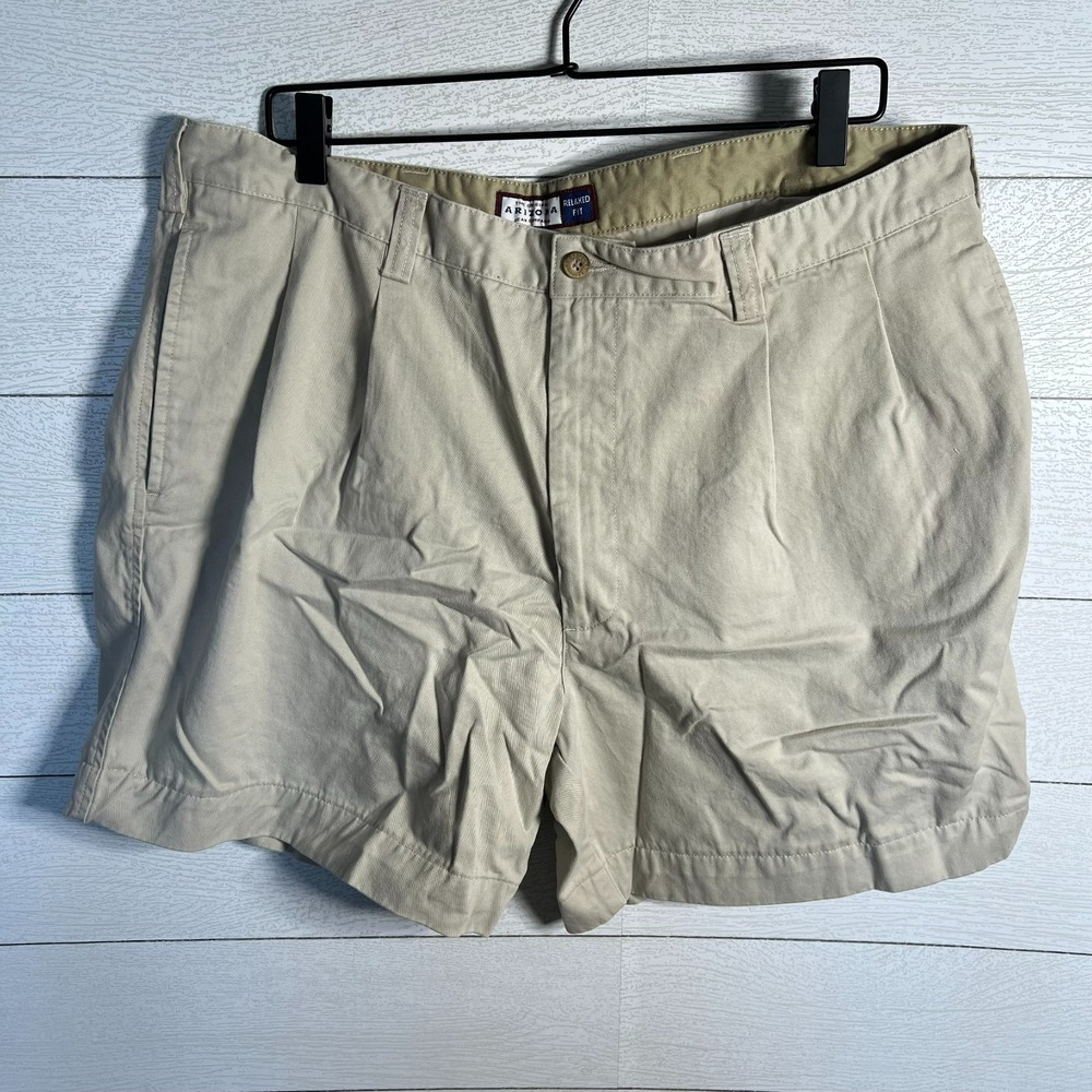 Arizona Jean Co Mens 40 (38) Pleated Front Shorts Beige Tan Khaki Casual Y2K